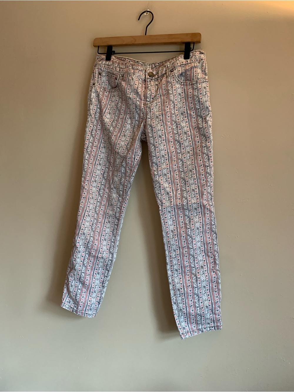 Free People Pink & White Striped Pattern Straight Jeans Women Size 28 Denim Pant
